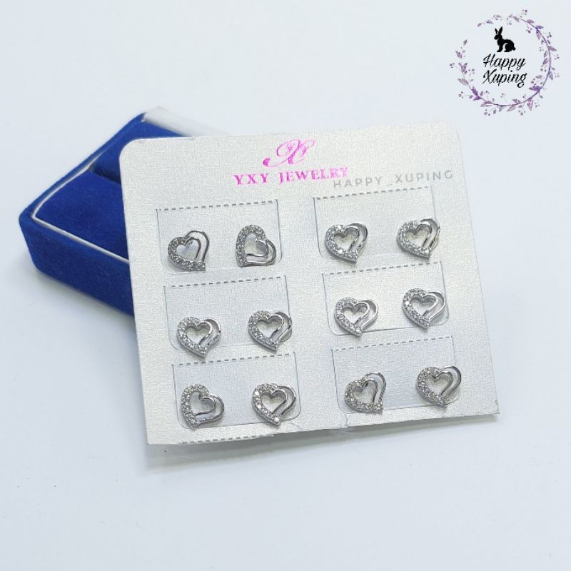 GIWANG LOVE MATA ZIRCON - LAPIS EMAS PUTIH - ANTING ANTI KARAT - PERHIASAN WANITA