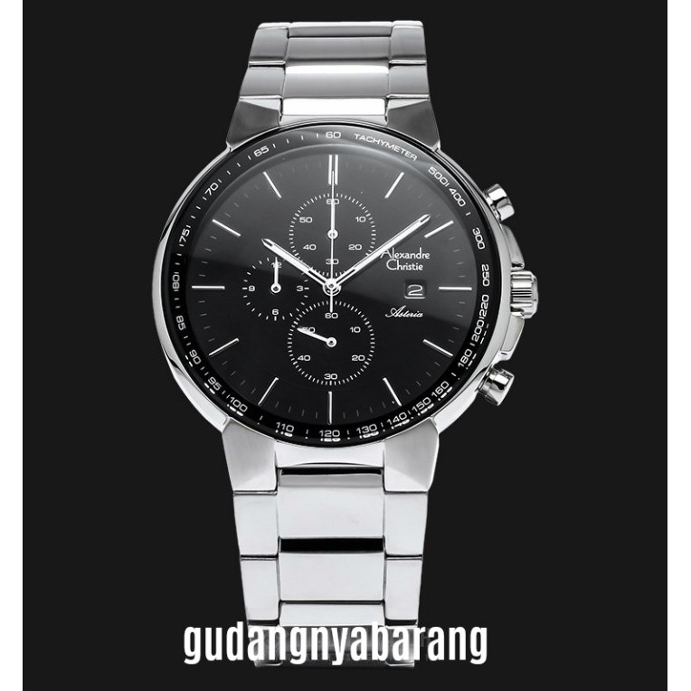 JAM TANGAN PRIA - LAKI - COWOK ALEXANDRE CHRISTIE AC 6462 SILVER BLACK HITAM ORIGINAL