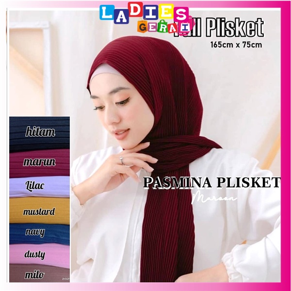 PASHMINA PLISKET FULL / KERUDUNG PASMINA FULL PLISKET BAHAN HYGET PREMIUM