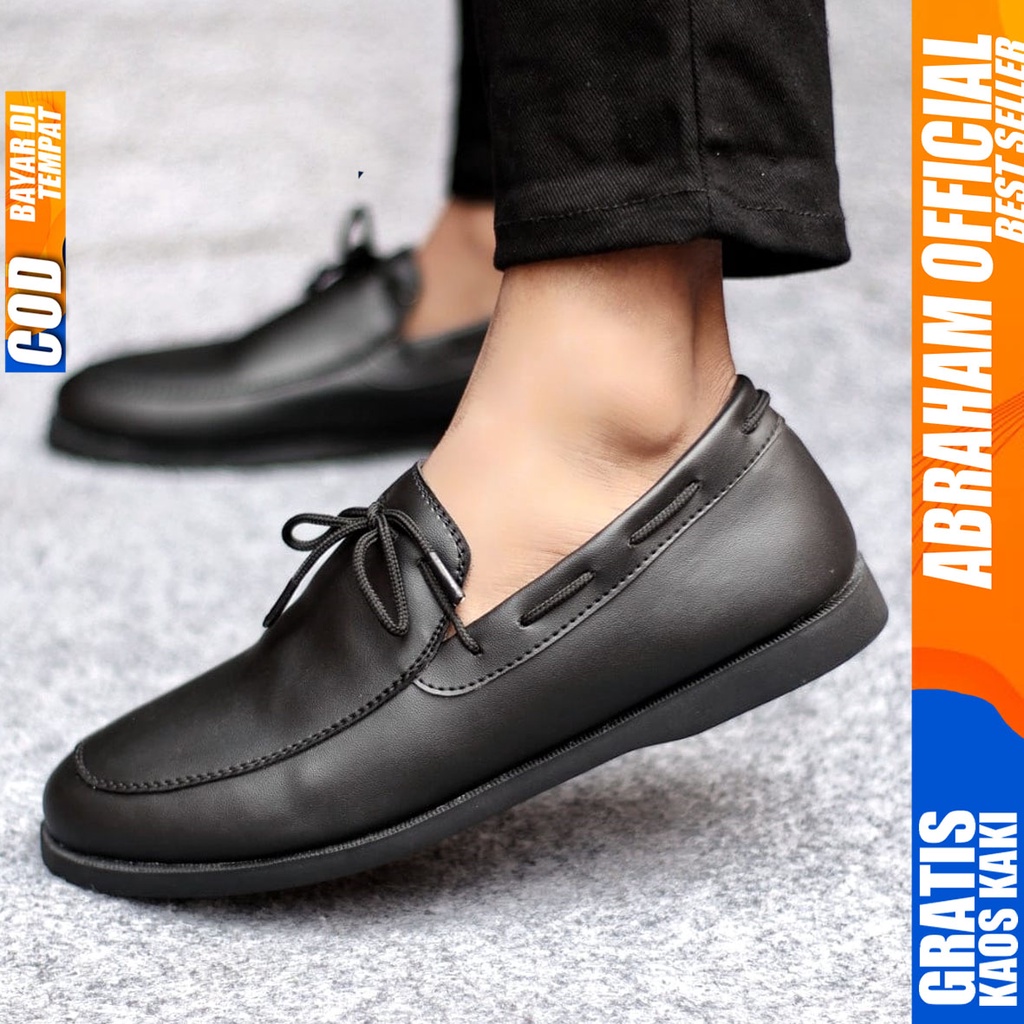 Sepatu Casual Pria Formal Tali Pantofel Kulit Pu Kerja Kantor Kondangan Kuliah Hitam Fashion Shoes Terbaru Murah Kekinian Original TOTEB ABRAHAM