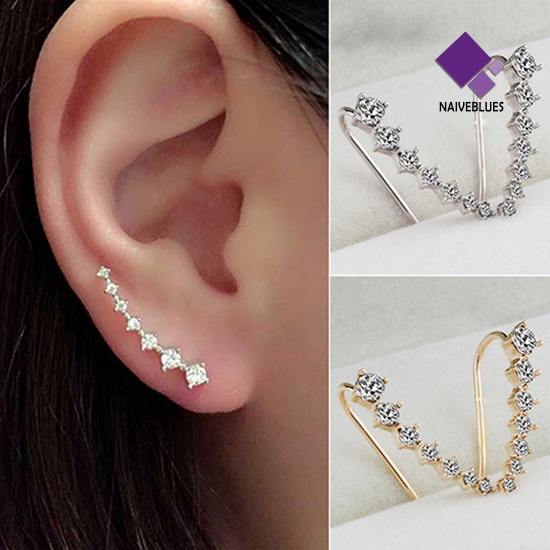 Naiveblue &gt; Anting Tusuk Gantung Desain Garis Hias Zircon + Berlian Imitasi Untuk Wanita