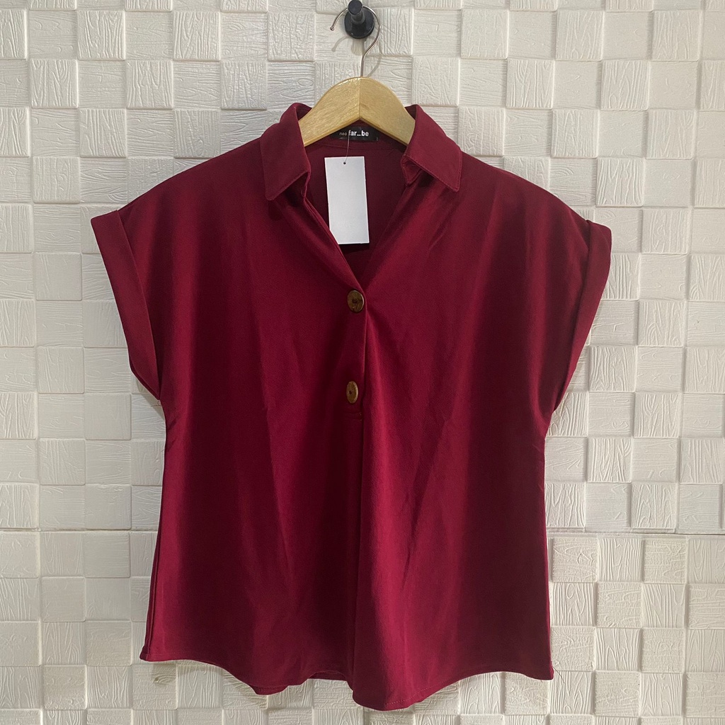 atasan kemeja lengan pendek kerah kancing batok wanita/kemeja polos/kemeja wanita/kemeja pendek/atasan wanita/atasan