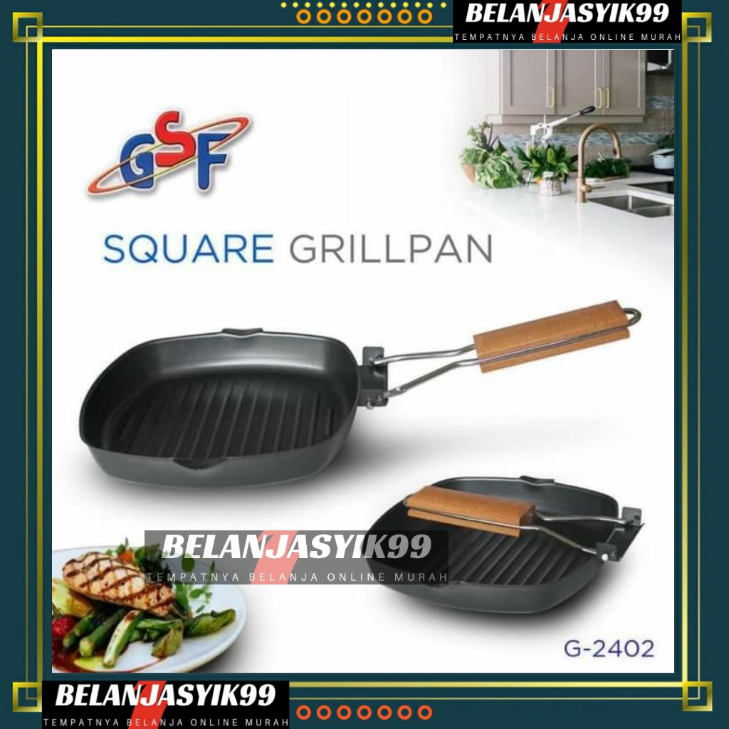 SQUARE GRILL PAN GSF G 2402 PANCI TATAKAN GRILL PANGGANGAN BBQ / SQUARE GRILL PAN GSF G 2402 PANCI TATAKAN GRILL PANGGANGAN BBQ / TEFLON WAJAN FRYPAN ANTI LENGKET LIPAT GSF G 2402 / GSF G-2402 / GSF 2402