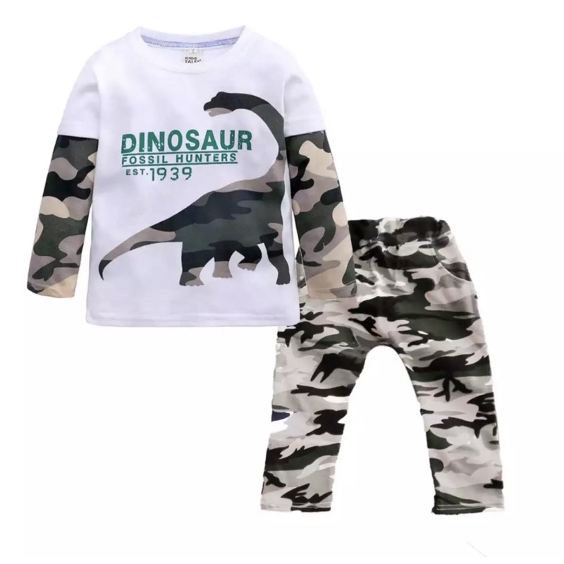 baju anak laki laki setelan baju anak laki laki dinosaurus reglan 1-5 tahun