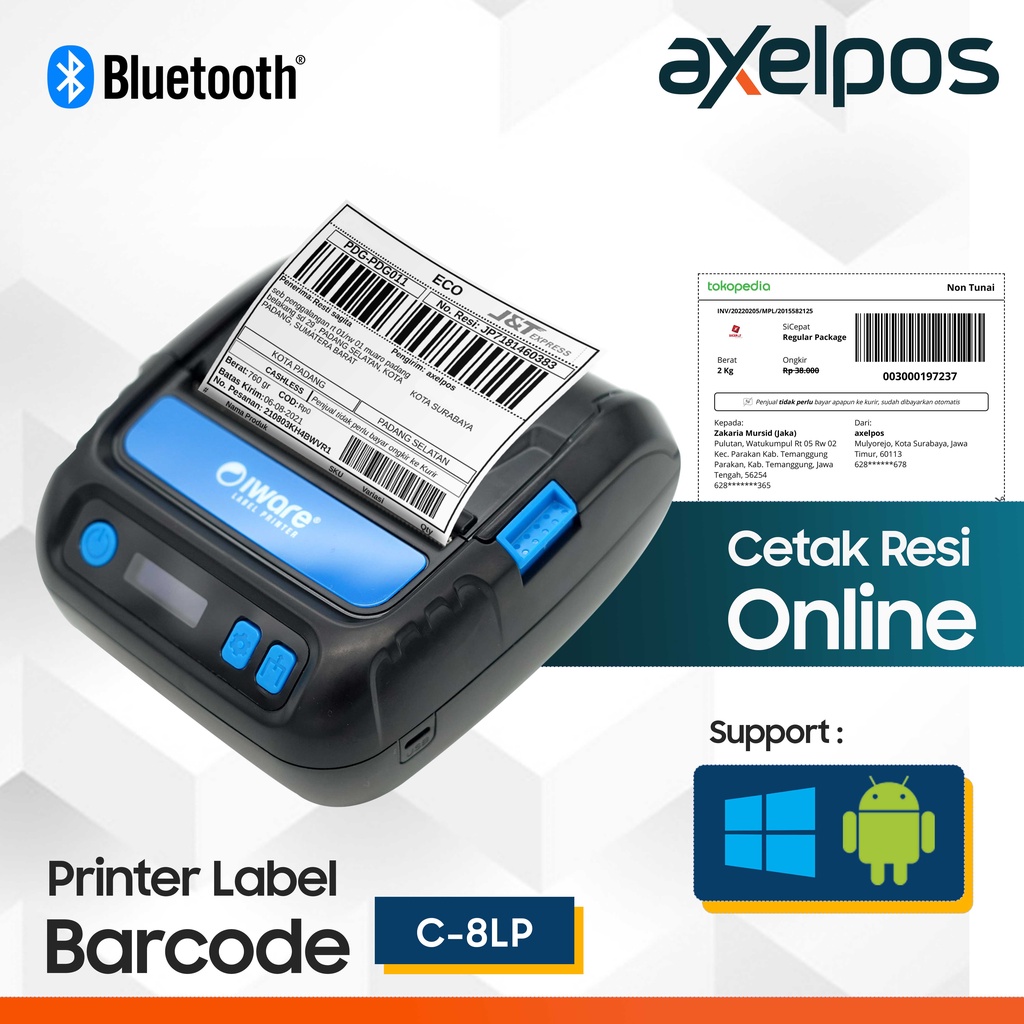 PRINTER BARCODE THERMAL BLUETOOTH LABEL 80MM STICKER IWARE C8LP KONEKSI USB DAN BLUETOOTH