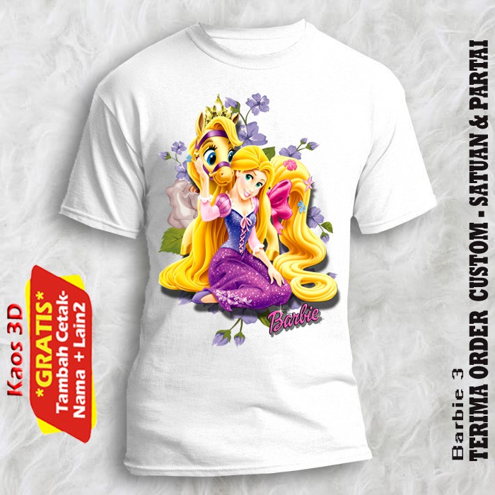 Tshirt Barbie size Anak sampai dewasa kualitas bahan katun gambar / baju barbie