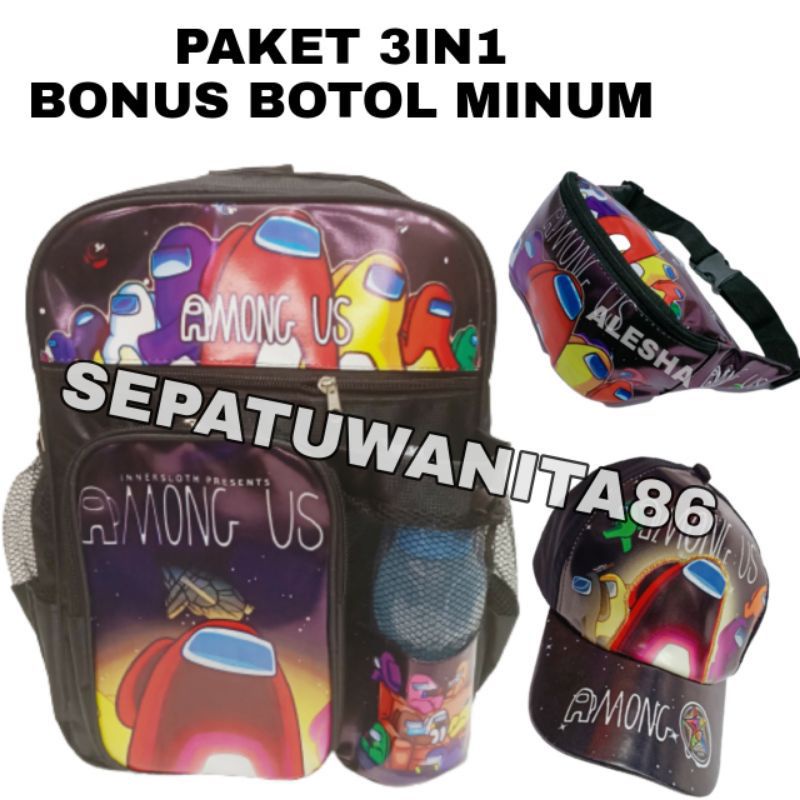 tas ransel anak sekolah laki laki karakter AMONG US/banyak bonus nya