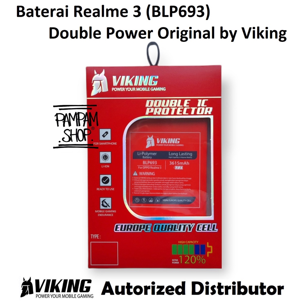 Baterai VIKING Double Power Original Realme 3 BLP693 BLP 693 Batre Batrai Battery Handphone HP Oppo