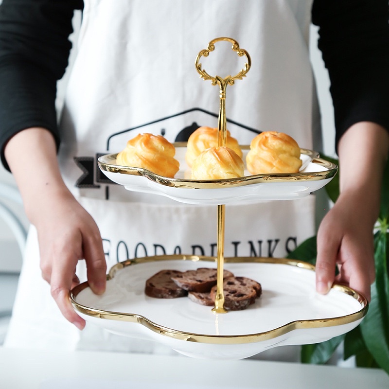 2 tingkat dan 3 tingkat Tier Ceramic Cake Stand • Nampan Kue Susun Tingkat • Wadah Saji Kue Tingkat