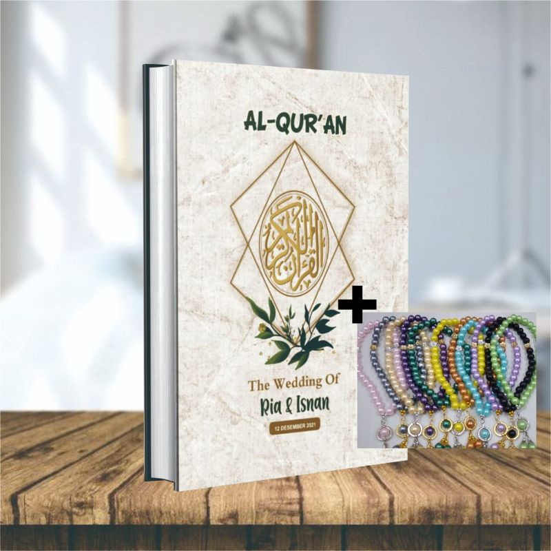 Souvenir Haji,Ultah,Tahlil,Wedding, Al-Qur'an Custom Nama A6,A6 Terjemah,Free Tasbih + Box