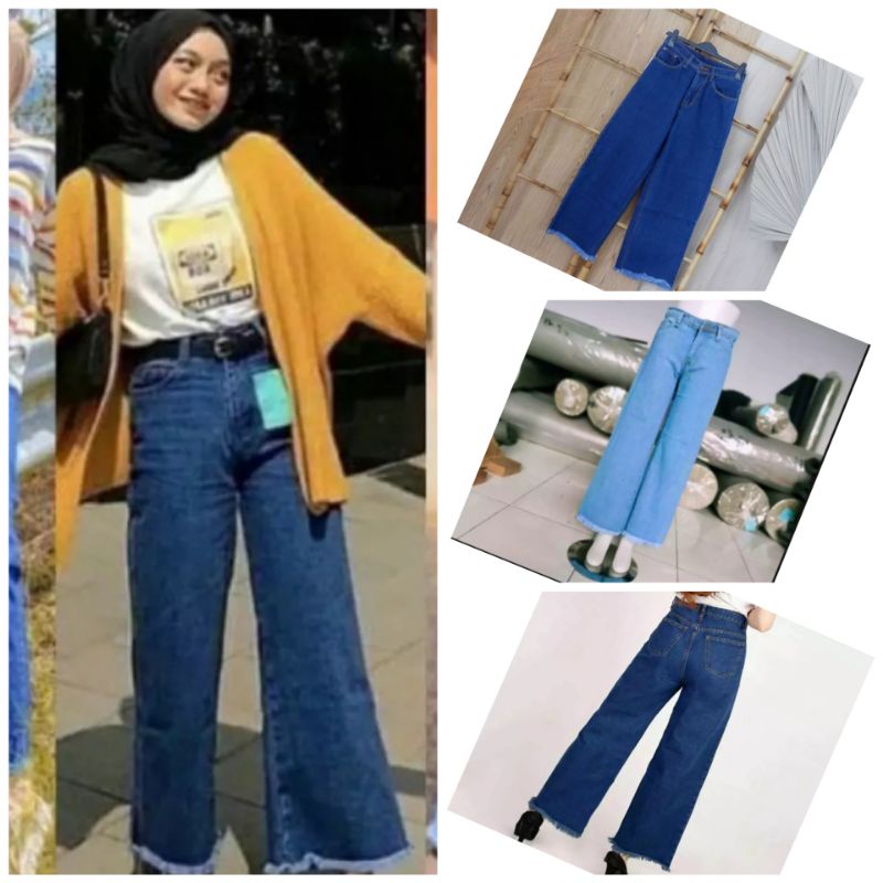 Jeans panjang wanita highwaist/Celana jeans panjang kulot rawis/Jeans panjang wanita terbaru