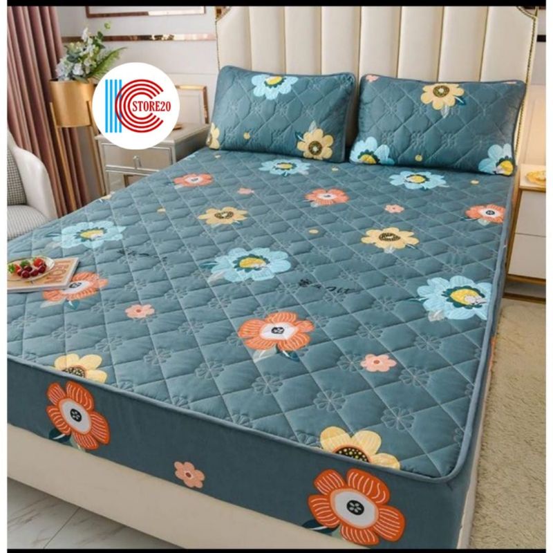 Sprei Waterproof / Sprei Protector bermotif / Sprei anti air ukuran 180x200CM dan 160x200CM-180 HijauMatahari
