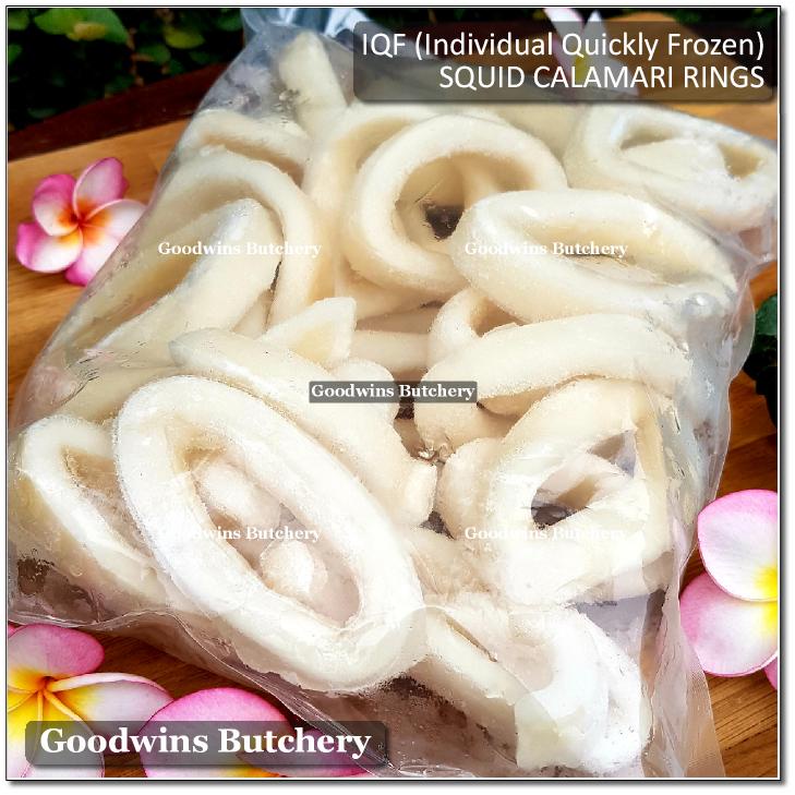 

1kg Calamari SQUID RINGS cumi gelang IQF (Individual Quickly Frozen)