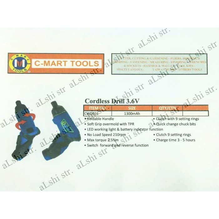 MESIN BOR OBENG CHARGE GX C-24 CORDLESS SCREWDRIVER DRILL 3.6V C-MART W0016