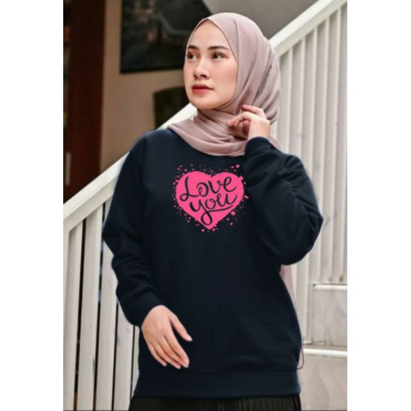 Kaos Lengan Panjang LOVE PINK / Kaos Sweatshirt / Atasan Wanita / Atasan Wanita Lengan Panjang