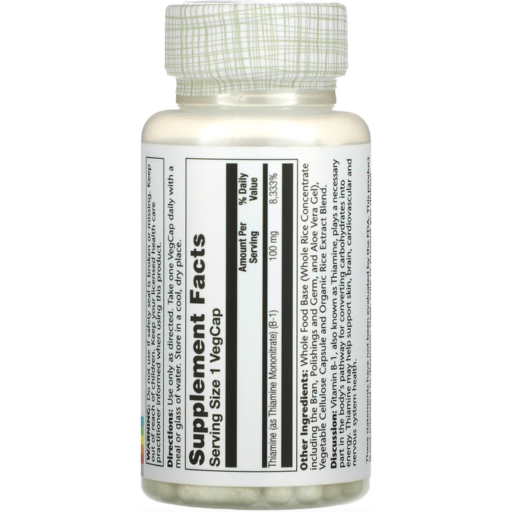 Solaray Vitamin B1 100 mg 100cap Tambah Energi Tubuh  Vit B1 ORI USA