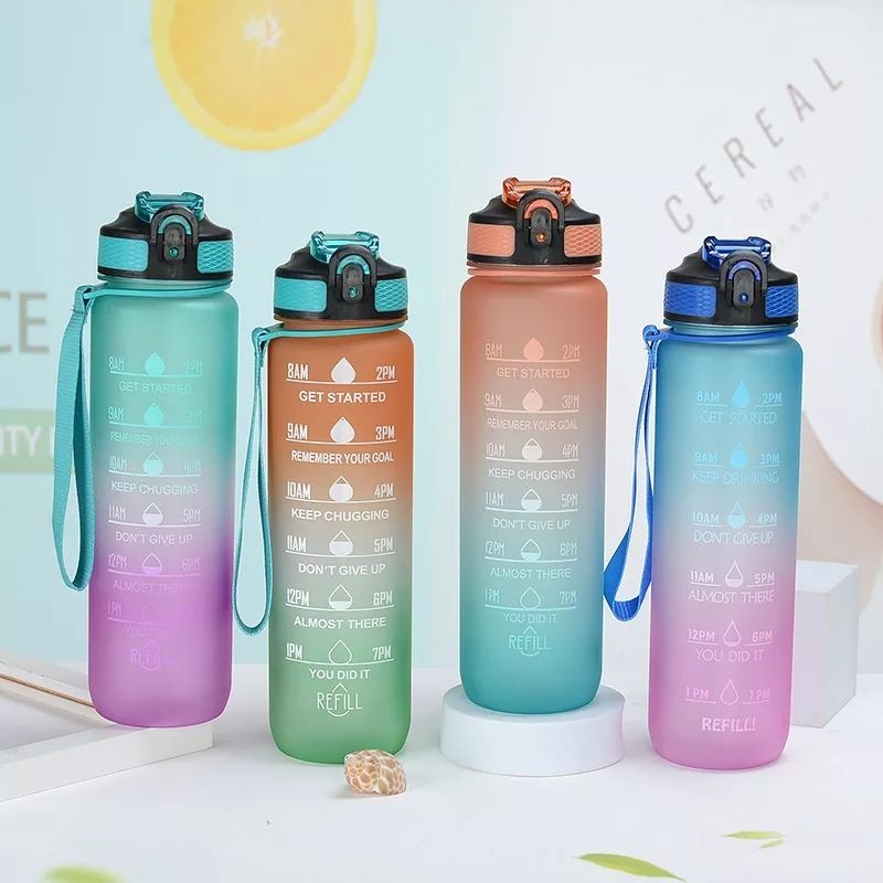 BOTOL MINUM 1 LITER BOTOL MINUM RAINBOW KOREA VIRAL BOTOL MINUM MOTIVASI / Botol Minum 1 LITER PASTEL / Botol minum 1000ml / Drink Reminder BPA FREE