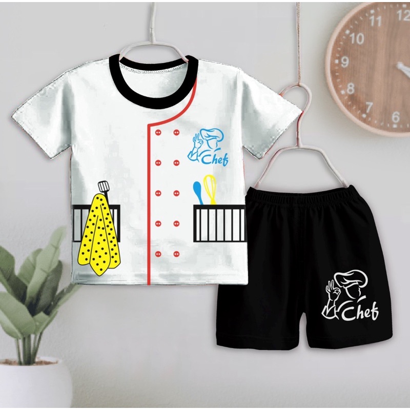 SETELAN ANAK KARAKTER KOKI CHEF/COSTUM NAMA CHEF 6 BULAN -3 TAHUN PAKAI ALL SIZE