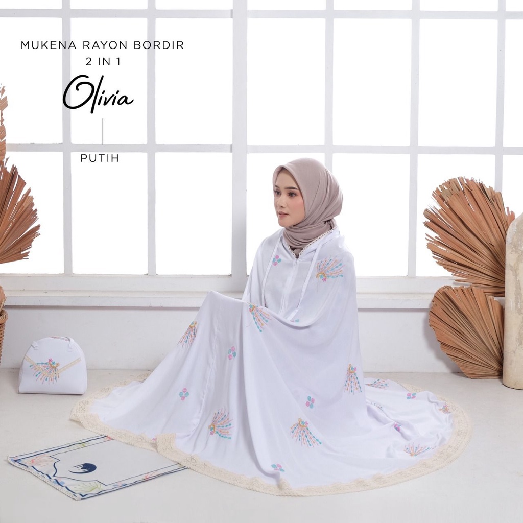 PUSAT MUKENA TASIK - MUKENA DEWASA RAYON BORDIR 2 IN 1 OLIVIA (FREE SAJADAH)