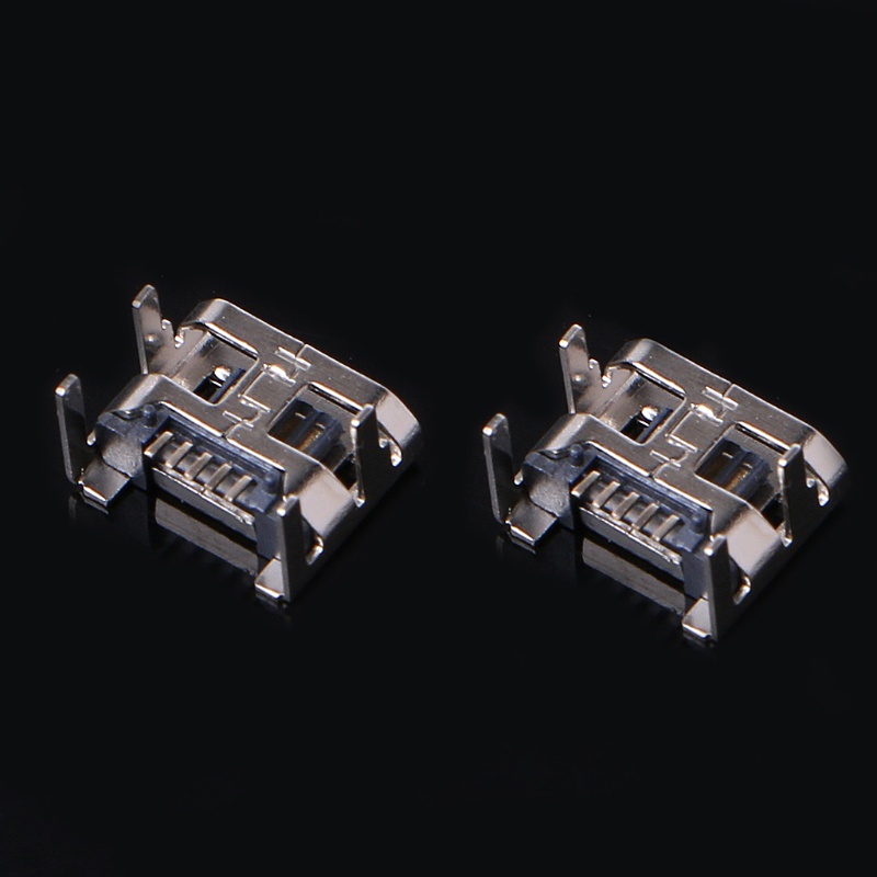 Cre 10pcs Konektor Socket Micro USB Tipe B 5 Pin Female SMD 4 Kaki 90 Degree