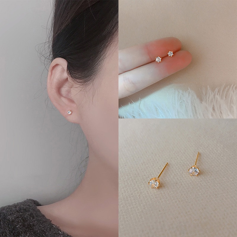 1 Pasang Anting Tusuk Zircon Mini Untuk Wanita