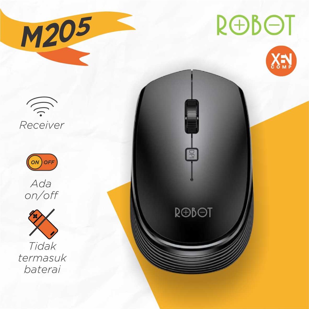 ROBOT M205 WIRELESS MOUSE 2.4Ghz 1600DPI GARANSI 1 TAHUN