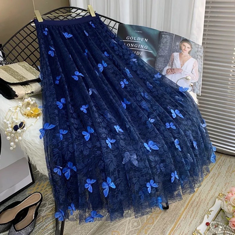 Rok Tutu Kupu Kupu 3D Timbul Panjang / Tutu Maxi Skirt Import ButterFly Embroidery - Katlyn Shop-3