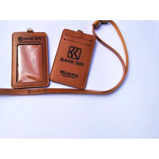 

➫ Name Tag ID card Holder Bank BRI Kulit Asli Bonus Tali Lanyard ➳