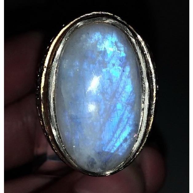 Cincin Batu Akik Asli Moonstone Biduri Bulan Laut Bias Biru