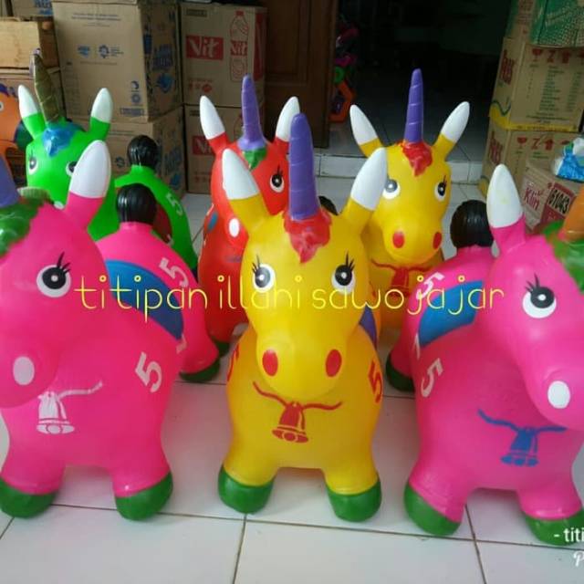 Mainan Kuda Jumping Unicorn - Hewan Tunggang Karet Tanduk Anak Edukasi