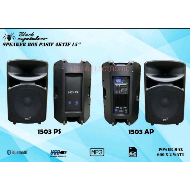 Black Spider 1503 AP + 1503 PS Speaker Aktif + Pasif 15 Inch ( Bonus Kabel Speaker + Stand Speaker Sepasang )