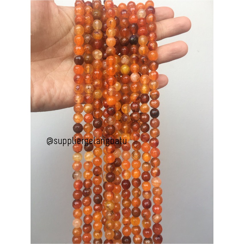 Batu Carnelian serat orange 8mm CUTTING natural oren bahan alam craft aksesoris supplier pria wanita