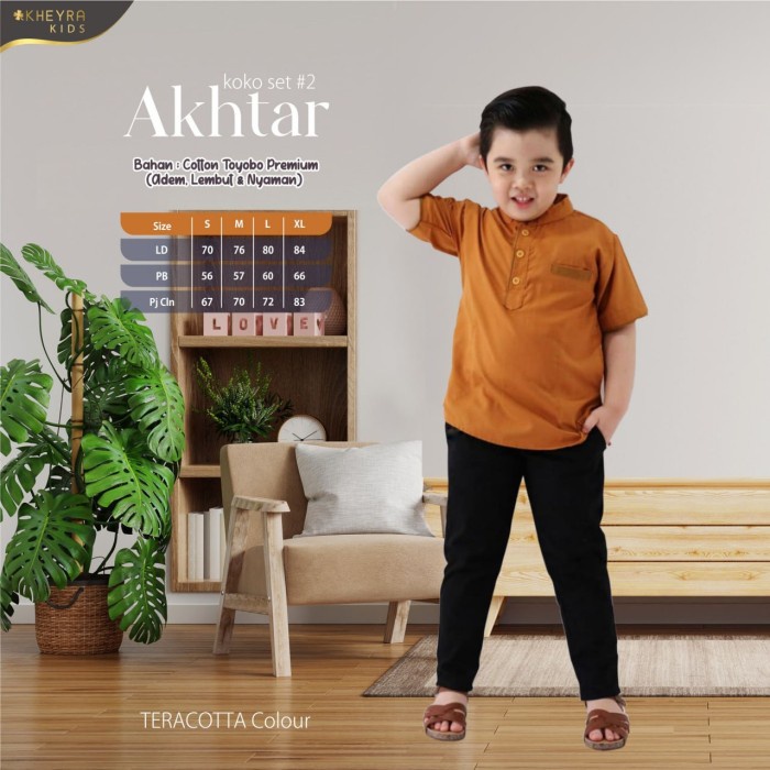 Akhtar koko set#2 baju setelan muslim anak cowok lebaran 2022 - S