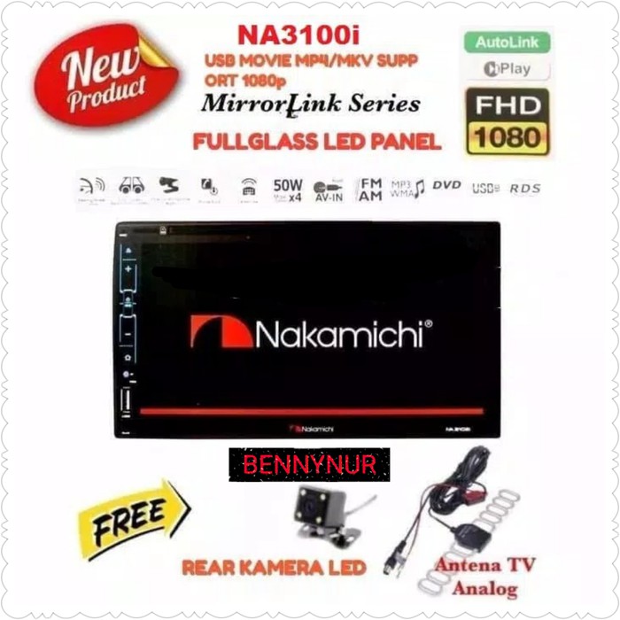tv mobil double din nakamichi mirrorlink panel glass