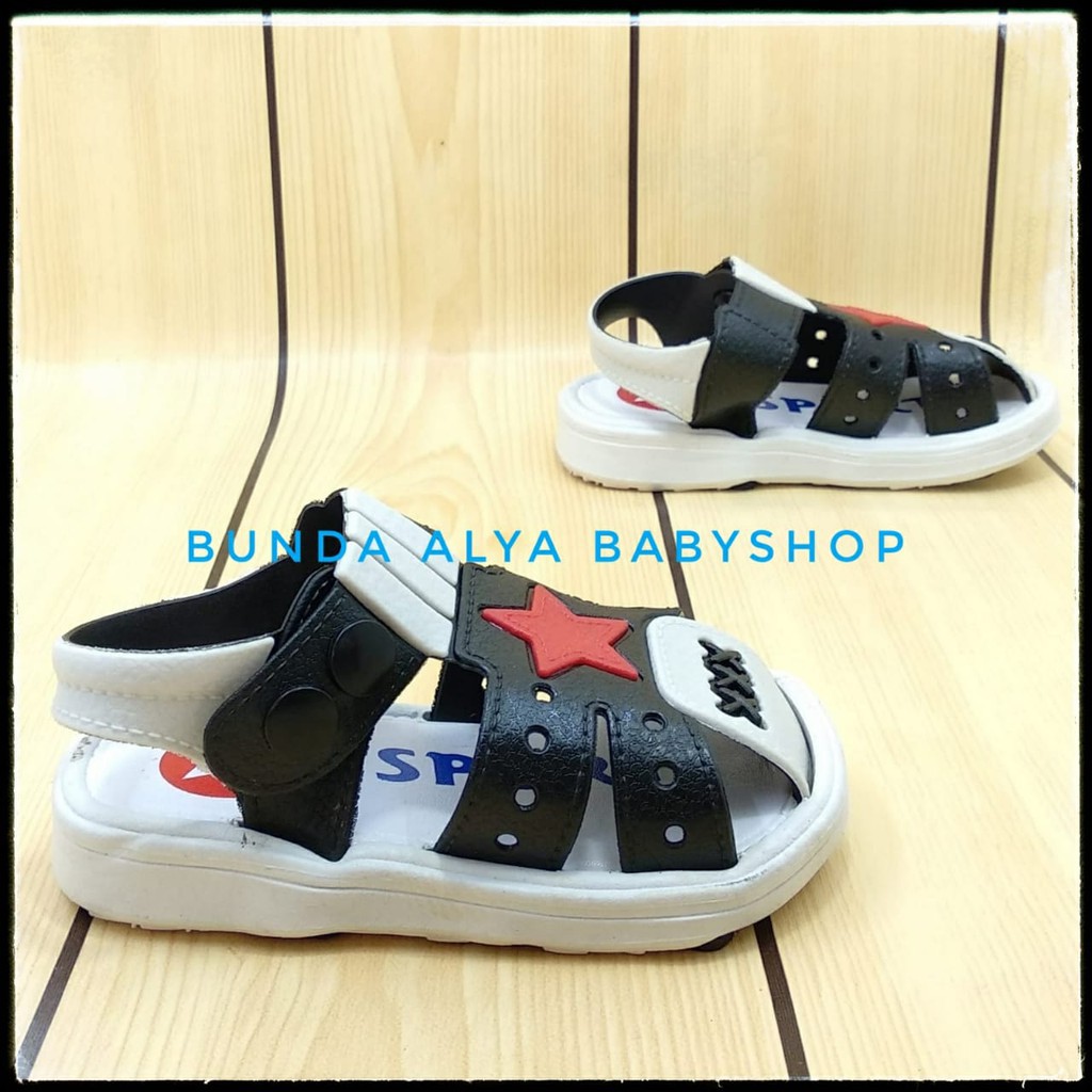 Sendal Anak Laki IMPORT Usia 6 Bulan 1 2 Tahun HITAM - Sepatu Sandal Anak Cowok Bintang Lentur Alas Karet Anti Licin