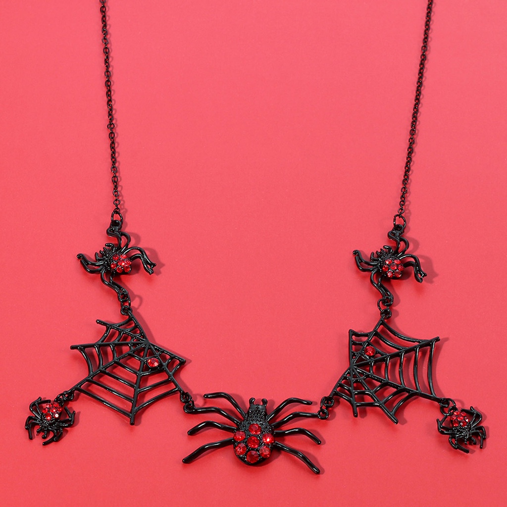 Hu Hu Hu Hu Hu Alat Bantu Pasang Kacamata♡ Kalung Dan Anting Bentuk Sarang Laba-Laba Aksen Berlian Imitasi Warna Merah Gaya Punk Gothic Untuk Pesta Halloween
