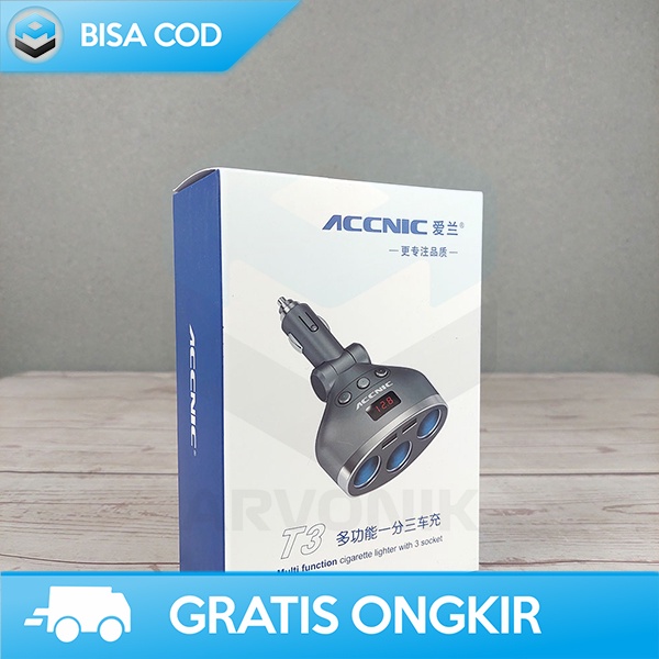 CASAN MOBIL 2 PORT USB LCD DISPLAY 3 LUBANG PEMANTIK ROKOK BY ACCNIC