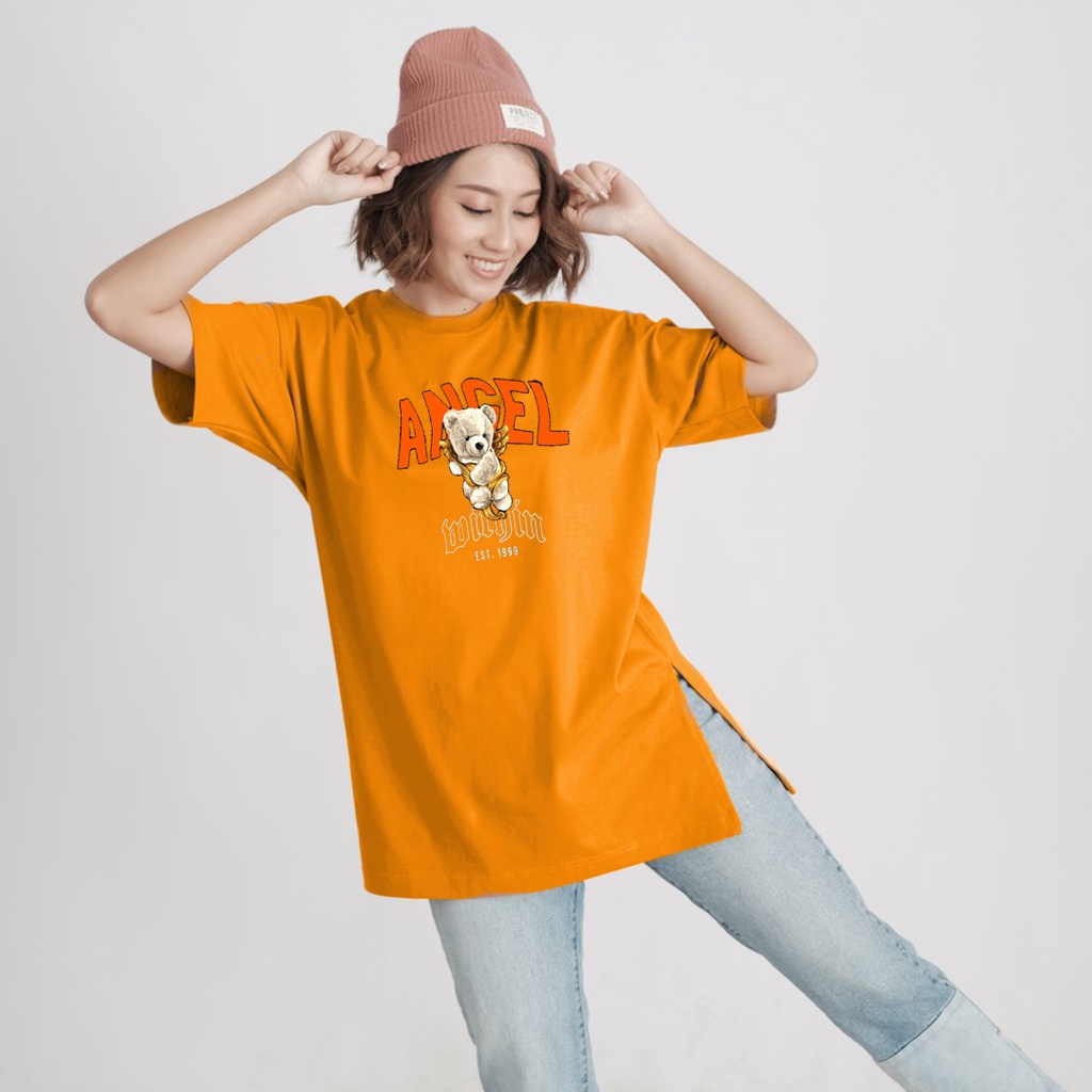 Kaos Wanita Oversize TEDDY ANGEL Jumbo Belah Samping SIze XXL