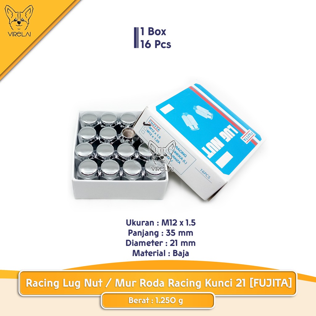 Fujita lug nut Racing M12 x 1.50 / M12 x 1.25 kunci 21 Kunci 19 ( 16/20 biji / box ) jual per box