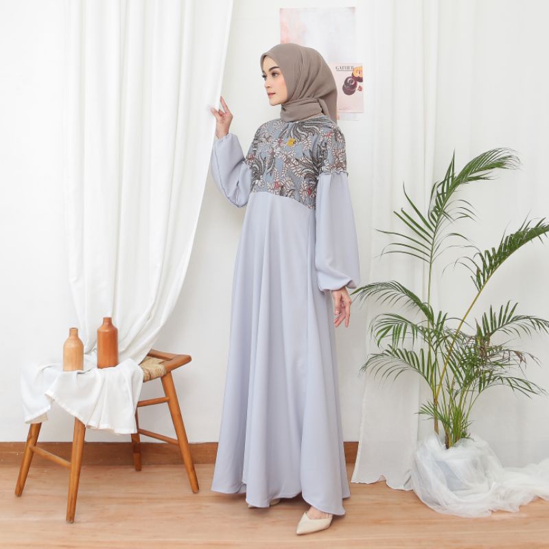 NK BATIK Gamis Wanita Syar'i Ayunda Size Custom Jumbo abu abu