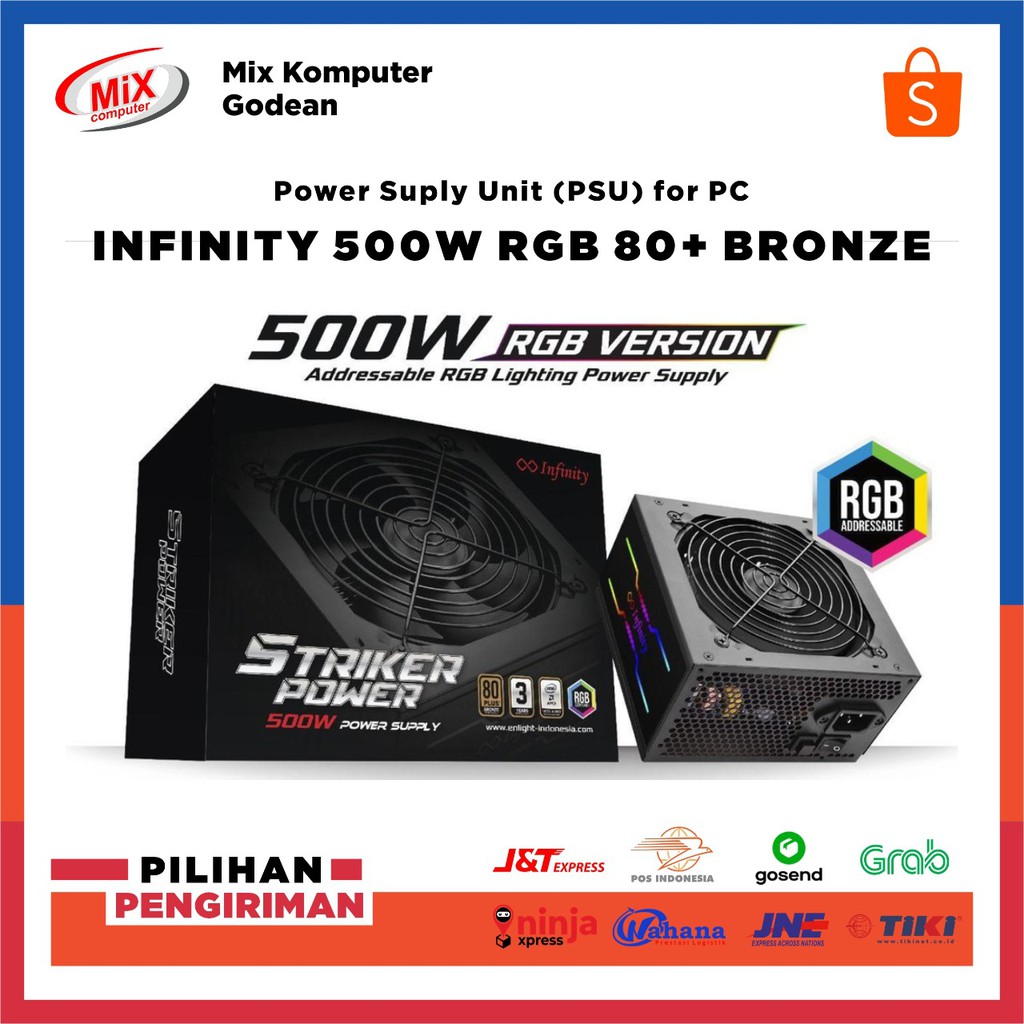 Power Suply Unit - PSU Infinity Striker Power RGB 500 Watt 80+ Bronze - Original Resmi 80 Plus