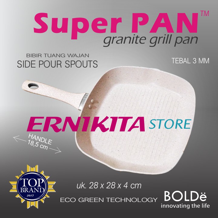 BOLDe GRILL PAN 28 CM - Super Pan Wajan Pemanggang Granite Coating