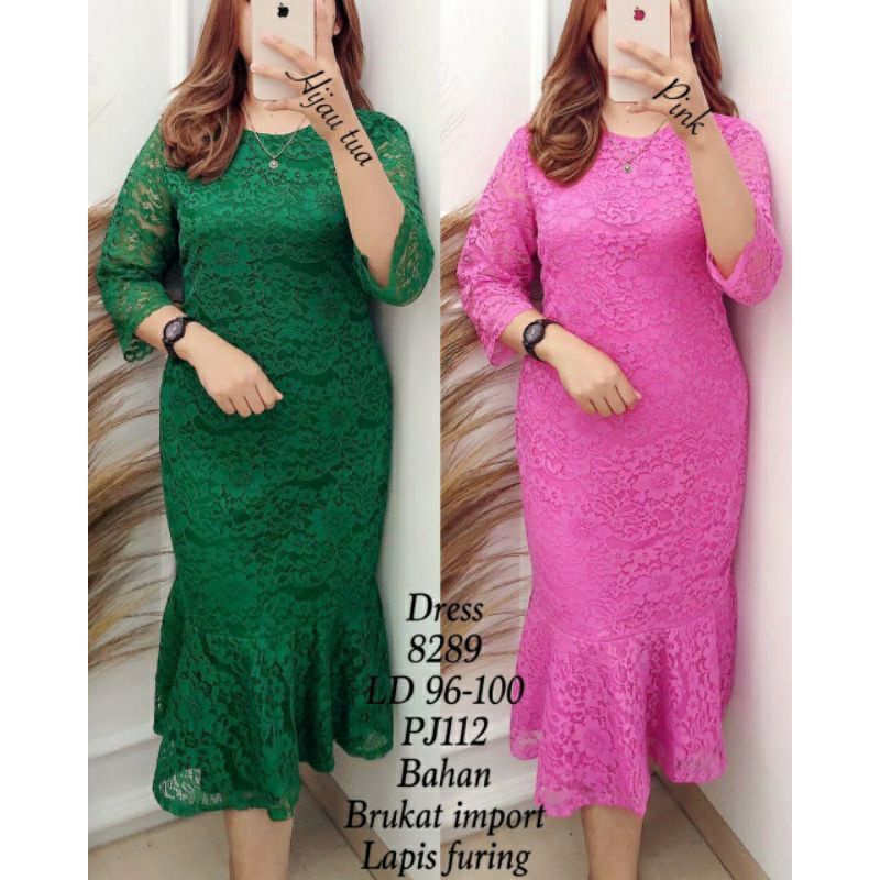 DRESS PESTA WANITA BROKAT DUYUNG  PREMIUM IMPORT +FURING FIT LD 90-110