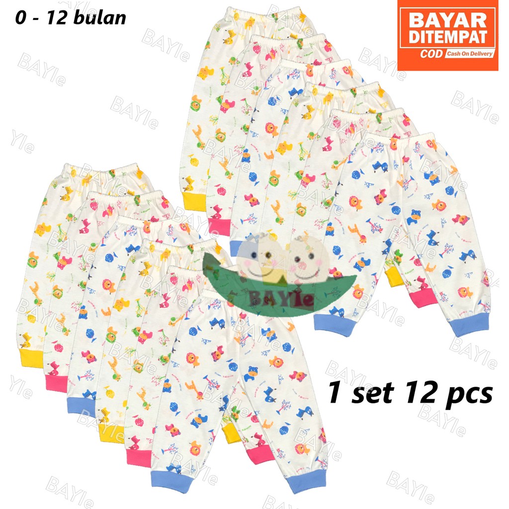 BAYIe - 12 pcs Celana Panjang Bayi/Anak Buka MELODY umur 0-12 bulan/celana tidur bayi