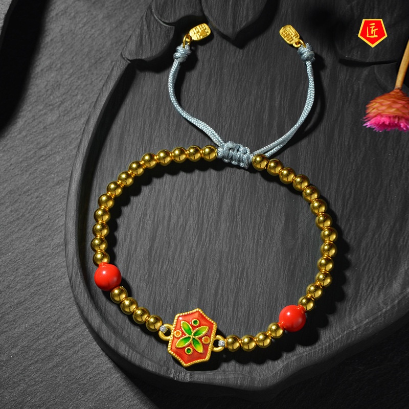 [Ready Stock]Four-Leaf Clover 3D Golden DIY Accessories Bracelet