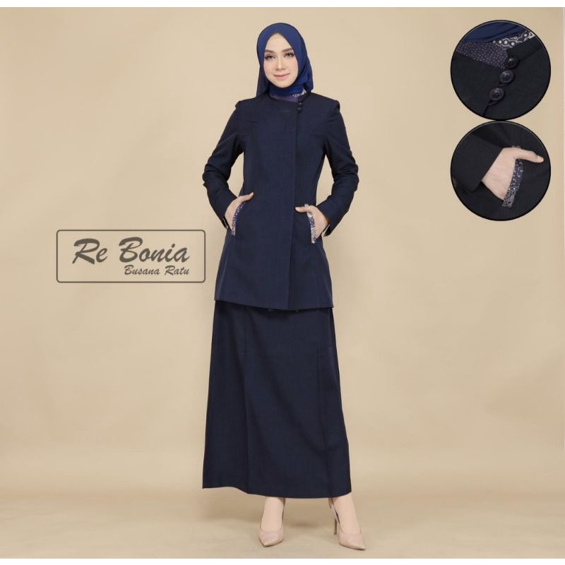 Seragam Rebonia/seragam guru/blazer guru/seragam guru biru dongker/baju pemda wanita dongker