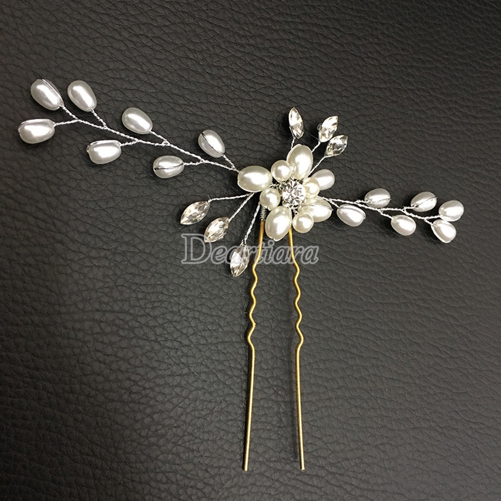 Stick Pin Rambut Pengantin Wanita Hias Mutiara Kristal Bunga Vintage