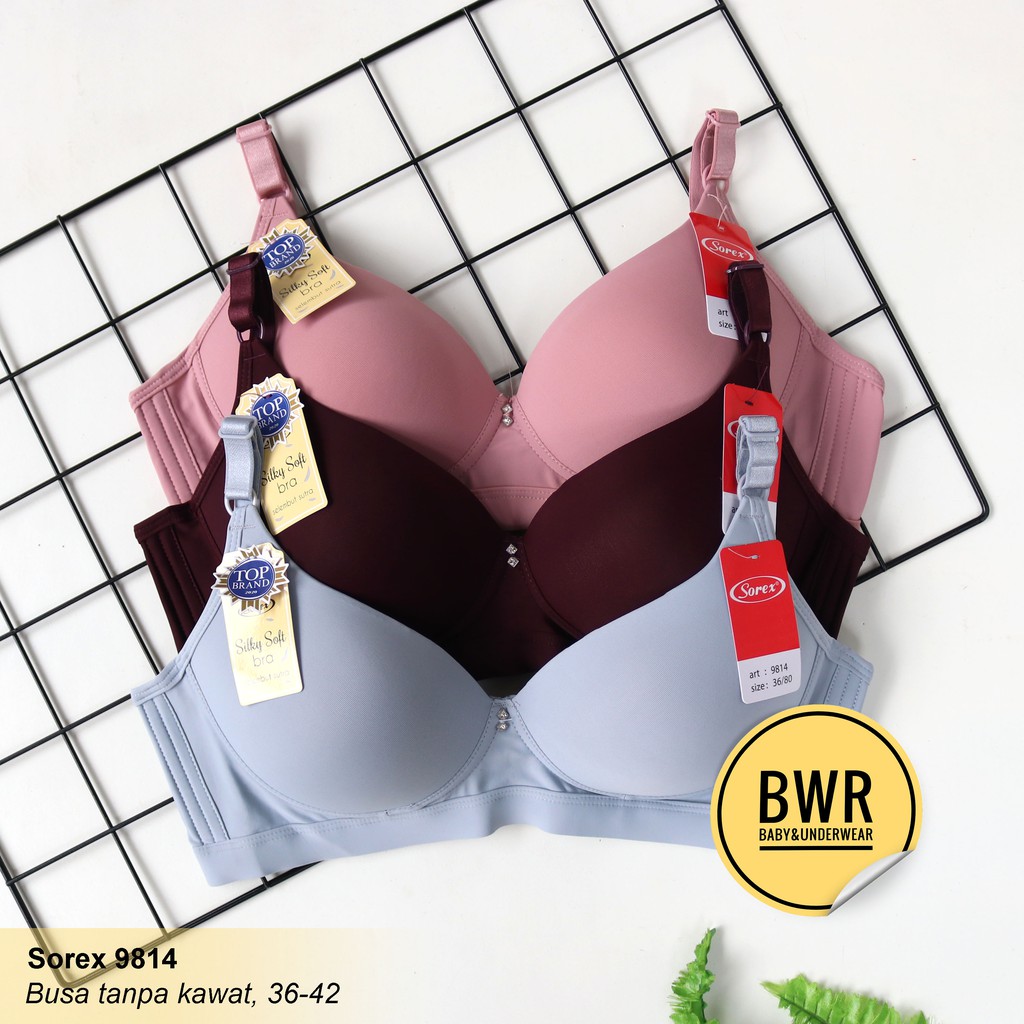 Bra Sorex 9814 Busa tanpa kawat / Bh Wanita Tanpa Kawat Silky Soft Big Cup Kancing 3Bra Sorex | Bwr