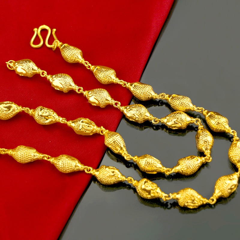 Kalung Emas Solid Emas Asli Kadar 375Desain Kepala Buddha Gaya Vintage Korea Ukuran 10mm Untuk Pria