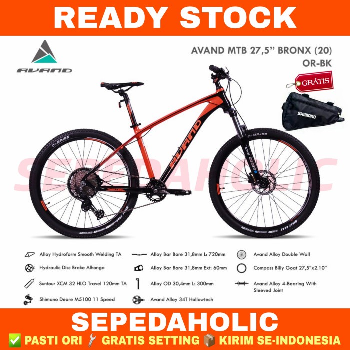 Sepeda Gunung 27.5 Inch MTB AVAND BRONX Alloy Deore 11 Speed Hidrolik - OR BK